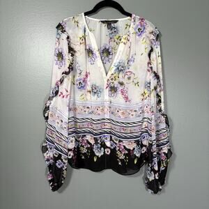 White House Black Market Women's Fairycore Ruffle Sleeve Top - Size Medium WHBM